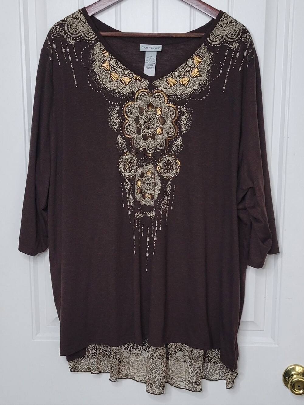 Catherines Brown Tunic with Gold Floral Embellishment